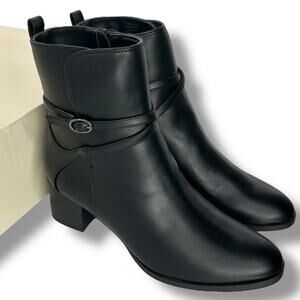 NEW Anne Klein Ankle Boots Size 6 Black Strapy buckle Sleeve Low Heel Lux NWT